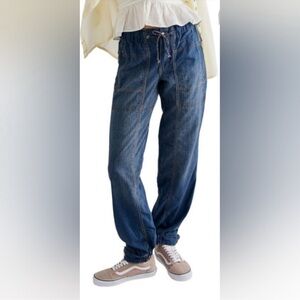 Women's Drawstring Relaxed Denim Jogger Pants - Blue